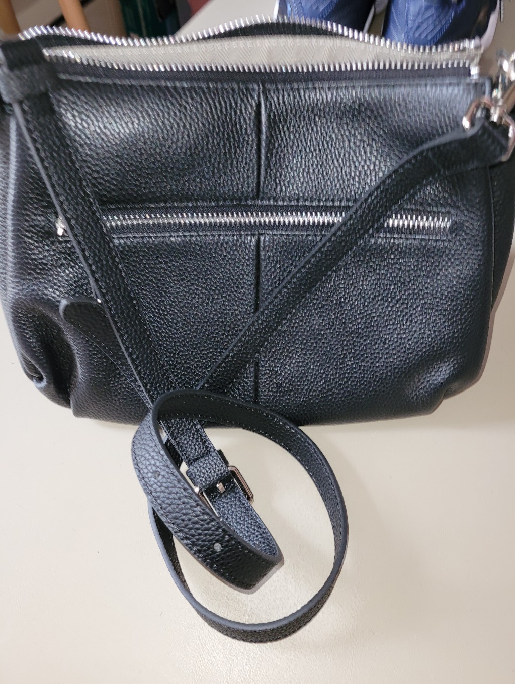 Nwt - Befen Black Pebbled Leather Crossbody/Shoulder Bag With 2 Sized Straps.